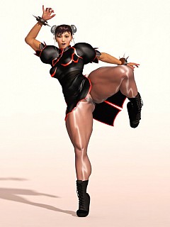 Drawn street fighter girl shows off muscular legs in sheer nylon 4 image 3